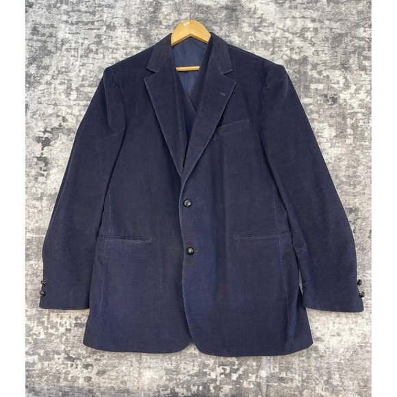 The Sovereign Tailored by Barry Other - Retro Vtg 3 Piece Navy Blue Corduroy Suit 44R Blazer 40x32 Pants